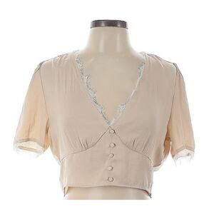Stradivarius Women's Cream Short Sleeve Y2K Fairy Crop Top Baby Doll Shirt SZ XL